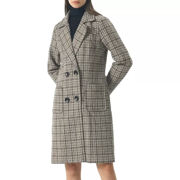 chouyatou Women Elegant Notched Collar Double Breasted Wool Blend Over CoatKhakiplaid