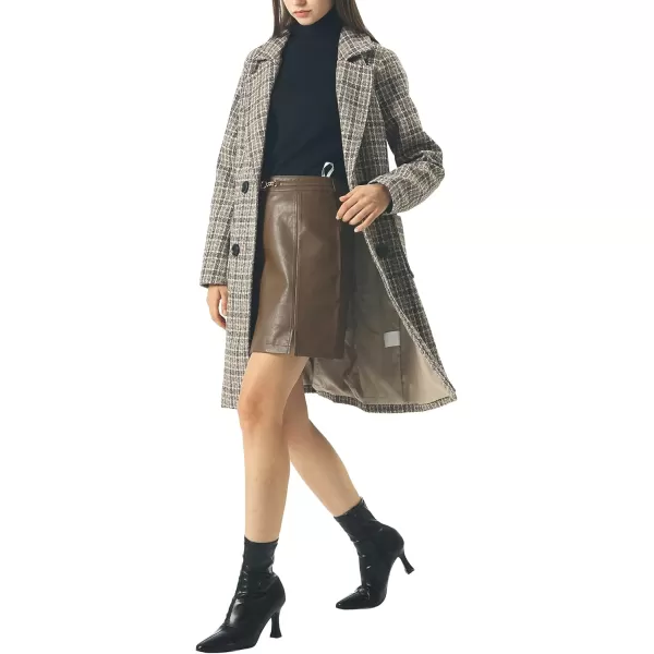 chouyatou Women Elegant Notched Collar Double Breasted Wool Blend Over CoatKhakiplaid