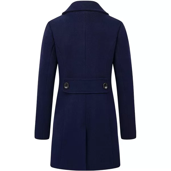 chouyatou Women Elegant Notched Collar Double Breasted Wool Blend Over CoatNavy Blue