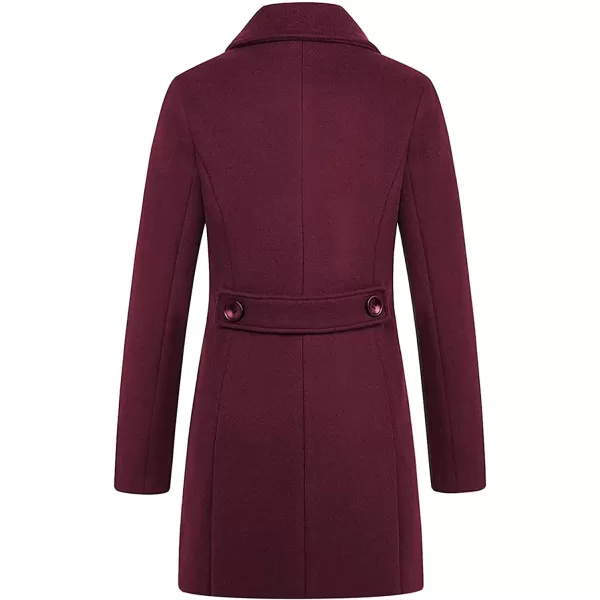 chouyatou Women Elegant Notched Collar Double Breasted Wool Blend Over CoatWine Red