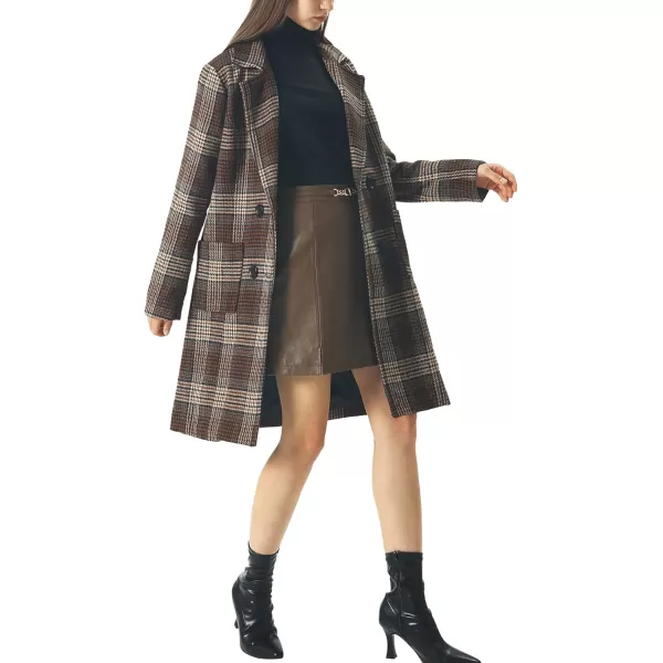 chouyatou Women Elegant Notched Collar Double Breasted Wool Blend Over CoatWineplaid