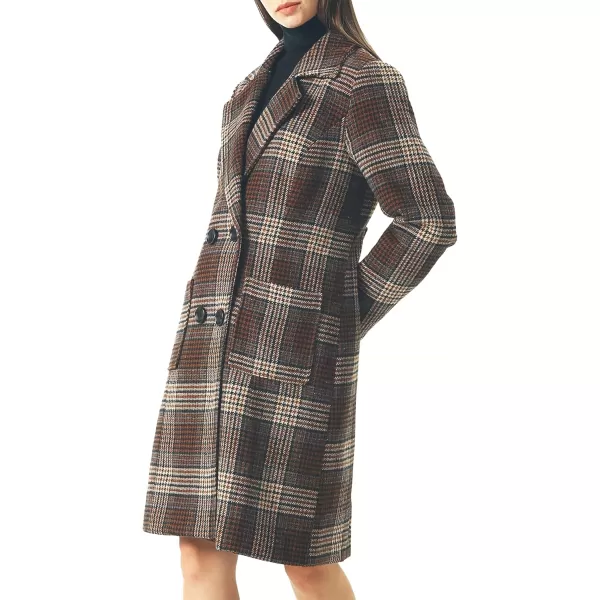 chouyatou Women Elegant Notched Collar Double Breasted Wool Blend Over CoatWineplaid
