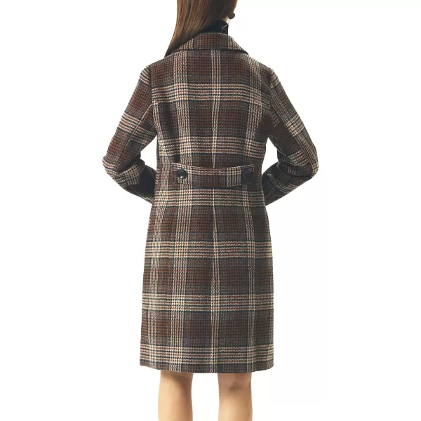 chouyatou Women Elegant Notched Collar Double Breasted Wool Blend Over CoatWineplaid