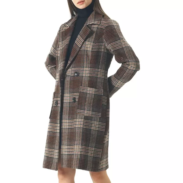 chouyatou Women Elegant Notched Collar Double Breasted Wool Blend Over CoatWineplaid