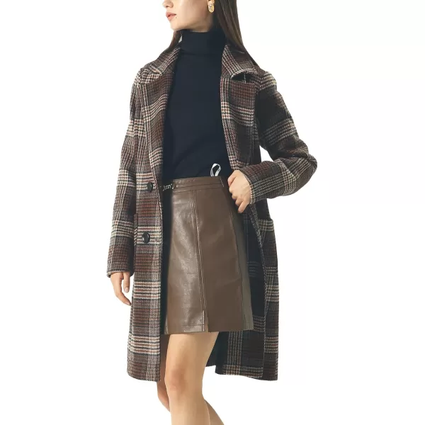 chouyatou Women Elegant Notched Collar Double Breasted Wool Blend Over CoatWineplaid