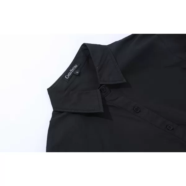chouyatou Womens Basic Loose Fit Long Sleeve Button Up Maxi Shirt Dress with PocketsBlack