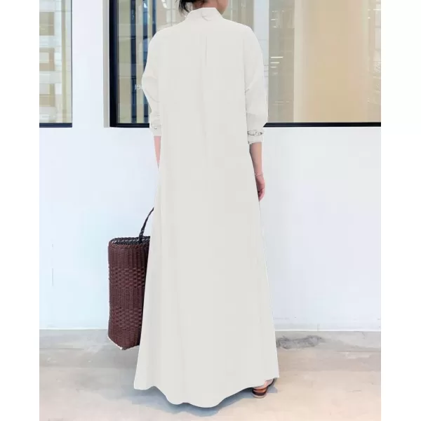 chouyatou Womens Basic Loose Fit Long Sleeve Button Up Maxi Shirt Dress with PocketsOffwhite