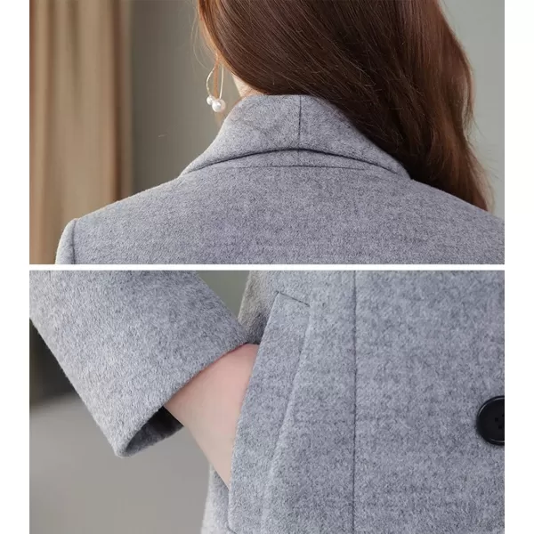 chouyatou Womens Chic Shawl Collar Work Double Breasted Maxi Long Wool Pea CoatGrey