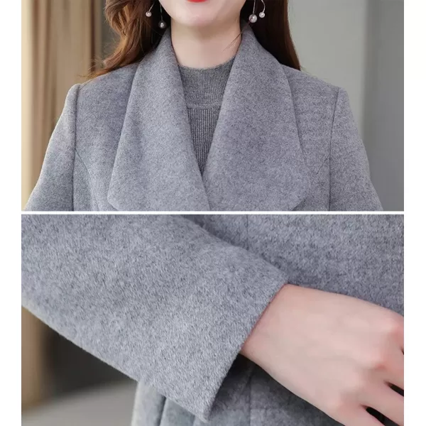 chouyatou Womens Chic Shawl Collar Work Double Breasted Maxi Long Wool Pea CoatGrey