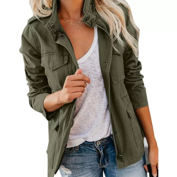 chouyatou Womens Fall Stand Collar Zip Up Military Cotton Utility Safari JacketArmy Green