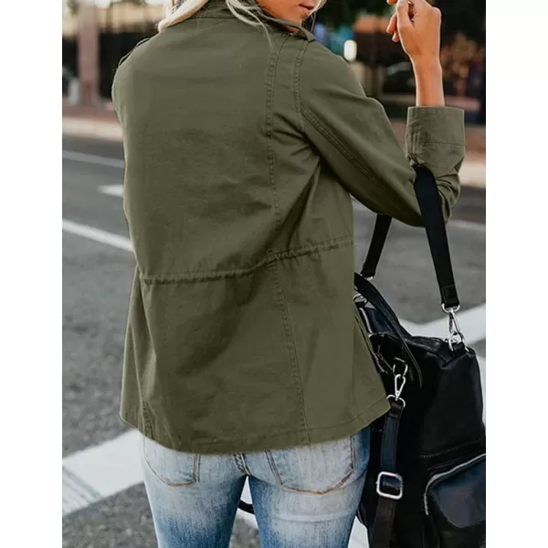 chouyatou Womens Fall Stand Collar Zip Up Military Cotton Utility Safari JacketArmy Green