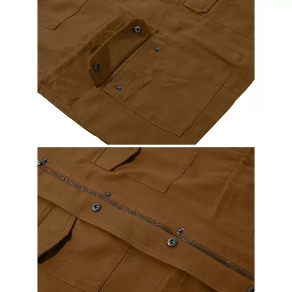chouyatou Womens Fall Stand Collar Zip Up Military Cotton Utility Safari JacketBrown