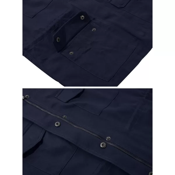 chouyatou Womens Fall Stand Collar Zip Up Military Cotton Utility Safari JacketNavy Blue