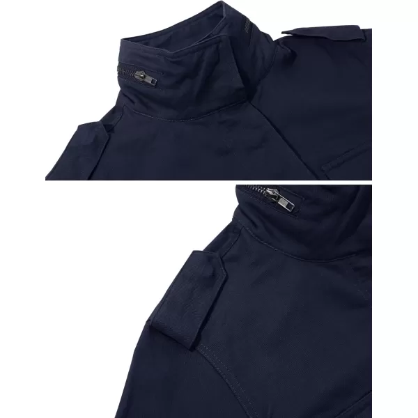 chouyatou Womens Fall Stand Collar Zip Up Military Cotton Utility Safari JacketNavy Blue