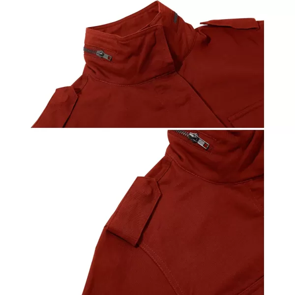 chouyatou Womens Fall Stand Collar Zip Up Military Cotton Utility Safari JacketWine Red