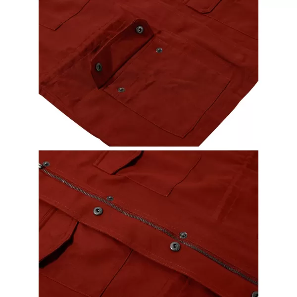 chouyatou Womens Fall Stand Collar Zip Up Military Cotton Utility Safari JacketWine Red