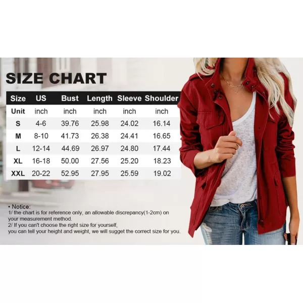 chouyatou Womens Fall Stand Collar Zip Up Military Cotton Utility Safari JacketWine Red