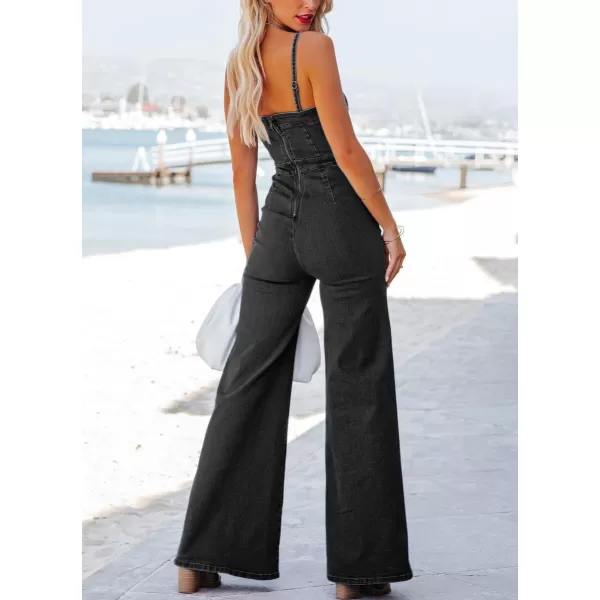 chouyatou Womens Vintage Distressed Adjustable Strap Denim Overalls Stretchy Sleeveless Jumpsuit Jeans PantsBlack