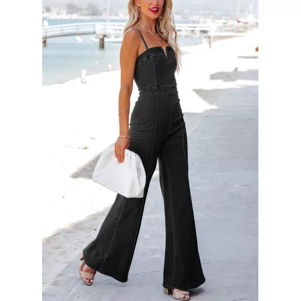 chouyatou Womens Vintage Distressed Adjustable Strap Denim Overalls Stretchy Sleeveless Jumpsuit Jeans PantsBlack