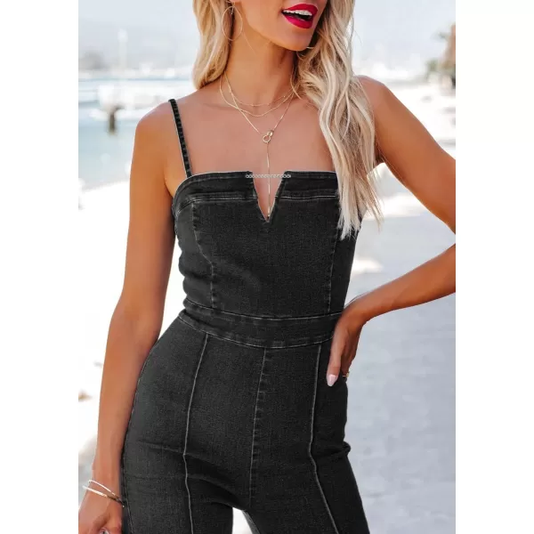 chouyatou Womens Vintage Distressed Adjustable Strap Denim Overalls Stretchy Sleeveless Jumpsuit Jeans PantsBlack