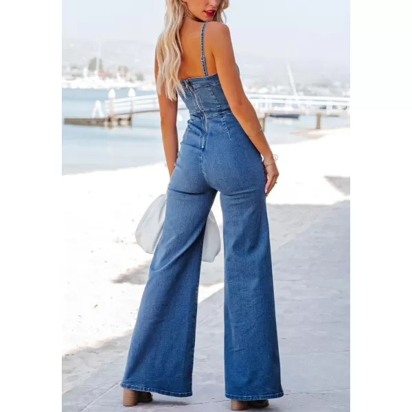 chouyatou Womens Vintage Distressed Adjustable Strap Denim Overalls Stretchy Sleeveless Jumpsuit Jeans PantsBlue