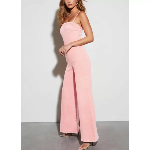 chouyatou Womens Vintage Distressed Adjustable Strap Denim Overalls Stretchy Sleeveless Jumpsuit Jeans PantsHot Pink