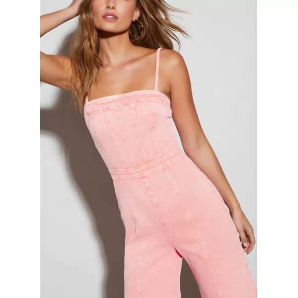chouyatou Womens Vintage Distressed Adjustable Strap Denim Overalls Stretchy Sleeveless Jumpsuit Jeans PantsHot Pink