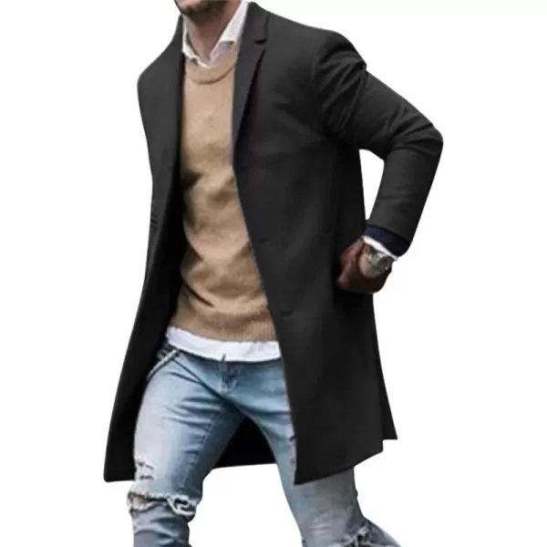 chouyatou Mens Classic Notched Collar Business Top Coat Slim Fit Wool MidLength Trench Pea CoatDark Grey