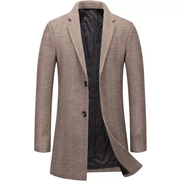chouyatou Mens Classic Notched Collar Contrast Quilted Lined 2 Button Slim Wool Blend Trench CoatCamel