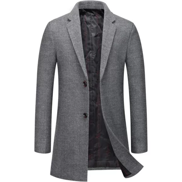chouyatou Mens Classic Notched Collar Contrast Quilted Lined 2 Button Slim Wool Blend Trench CoatGrey