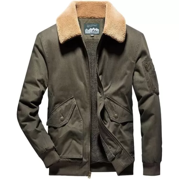 chouyatou Mens Retro Warm Long Sleeve Sherpa Lined Winter Aviator Bomber Jacket CoatArmy Green