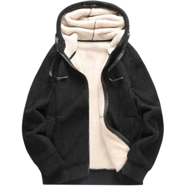 chouyatou Mens Thicken Sherpa Lined Zip Hooded Fuzzy Sweatshirt Jacket HoodieBlack
