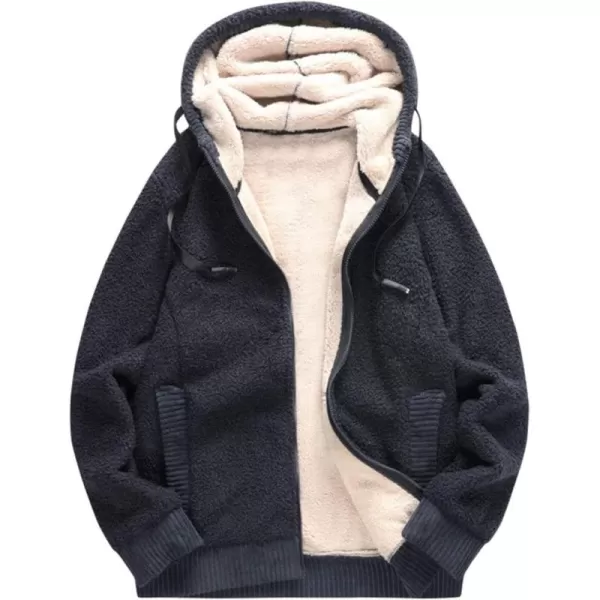 chouyatou Mens Thicken Sherpa Lined Zip Hooded Fuzzy Sweatshirt Jacket HoodieBluish Grey