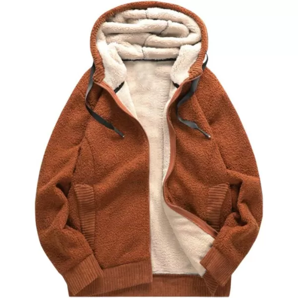chouyatou Mens Thicken Sherpa Lined Zip Hooded Fuzzy Sweatshirt Jacket HoodieDark Orange