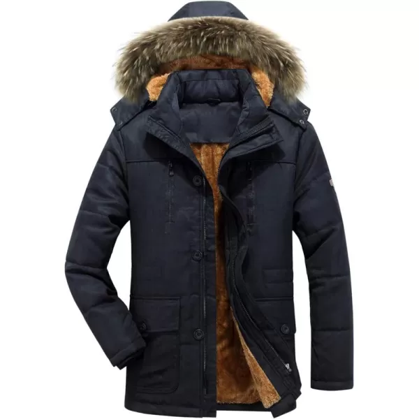 chouyatou Mens Winter Removable Hooded FrostFighter Sherpa Lined Midi Packable Parka Jackets17black