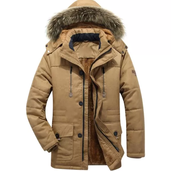 chouyatou Mens Winter Removable Hooded FrostFighter Sherpa Lined Midi Packable Parka Jackets17khaki