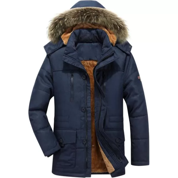 chouyatou Mens Winter Removable Hooded FrostFighter Sherpa Lined Midi Packable Parka Jackets17navy Blue