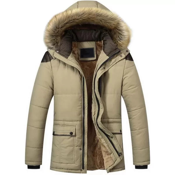 chouyatou Mens Winter Removable Hooded FrostFighter Sherpa Lined Midi Packable Parka JacketsKhaki