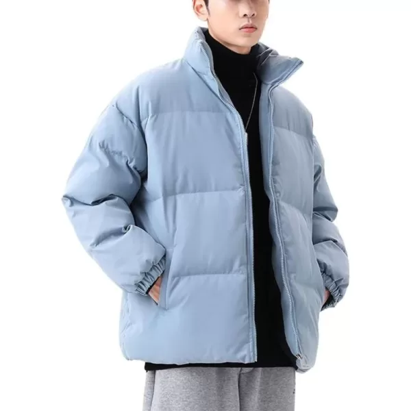 chouyatou Mens Winter Stand Collar Zip Up Baggy Puffer Jacket Windproof Short Down CoatBlue
