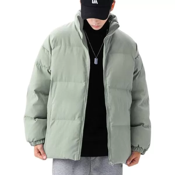 chouyatou Mens Winter Stand Collar Zip Up Baggy Puffer Jacket Windproof Short Down CoatGreen