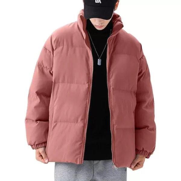 chouyatou Mens Winter Stand Collar Zip Up Baggy Puffer Jacket Windproof Short Down CoatRed