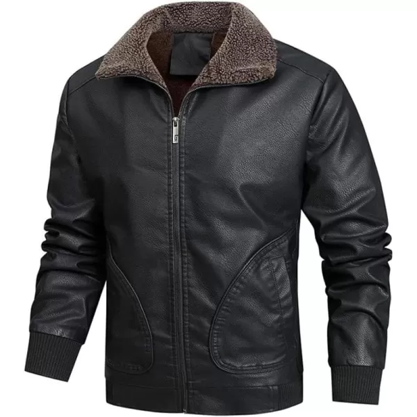 chouyatou Mens Winter Vintage Faux Leather Sherpa Lined Aviator Bomber JacketBlack