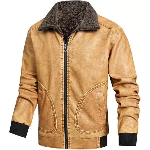chouyatou Mens Winter Vintage Faux Leather Sherpa Lined Aviator Bomber JacketYellow