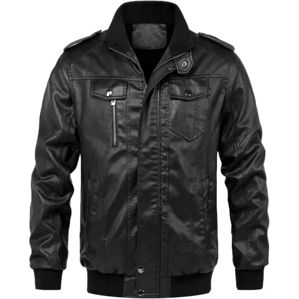 chouyatou Mens Winter Warm Sherpa Lined Zipper Quilted Moto Pu Leather Biker Bomber JacketBlack
