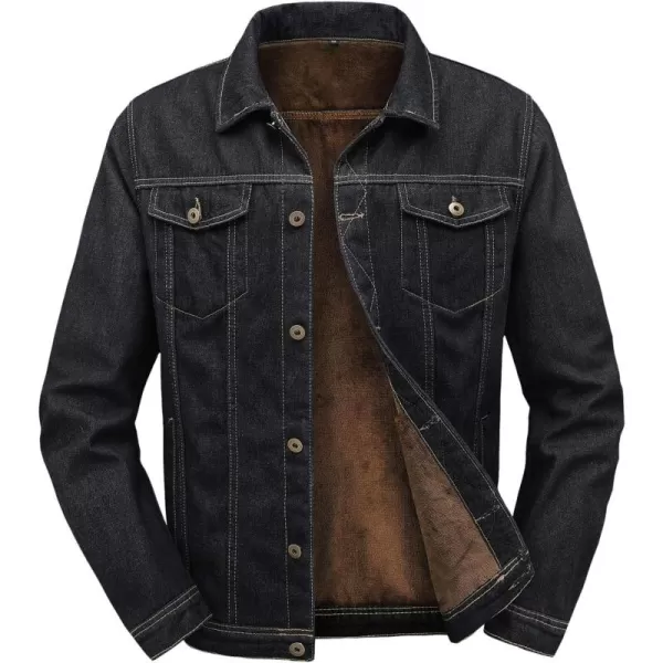 chouyatou Mens Winter Warm Thicked Sherpa Lined Single Breasted Basic Collar Trucker JacketBlack