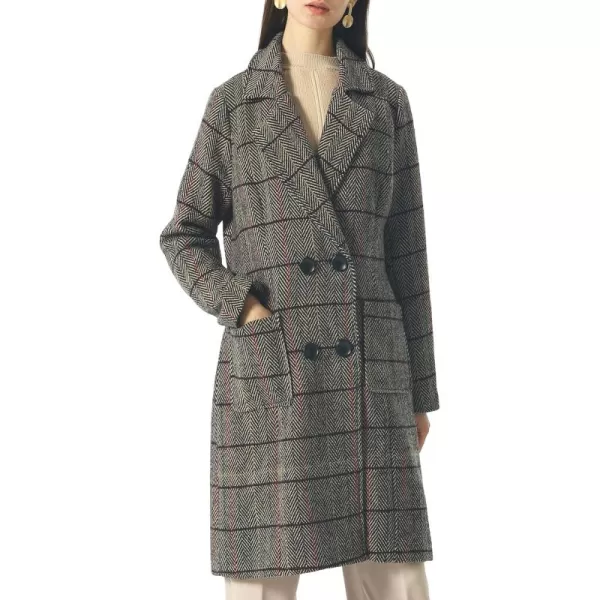 chouyatou Women Elegant Notched Collar Double Breasted Wool Blend Over CoatBrownherringbone
