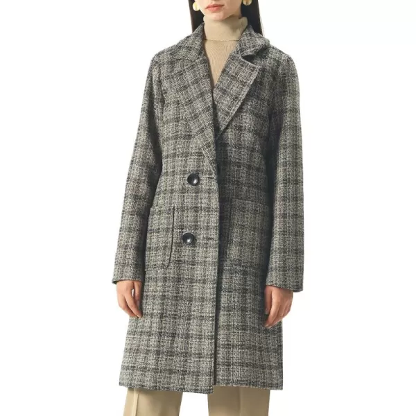 chouyatou Women Elegant Notched Collar Double Breasted Wool Blend Over CoatCoffeeplaid