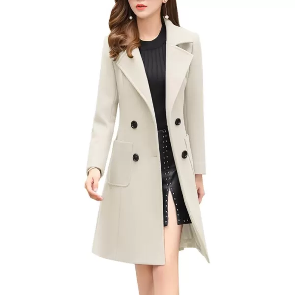 chouyatou Women Elegant Notched Collar Double Breasted Wool Blend Over CoatOffwhite