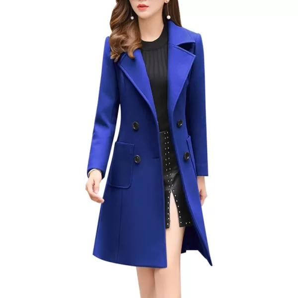 chouyatou Women Elegant Notched Collar Double Breasted Wool Blend Over CoatRoyal Blue