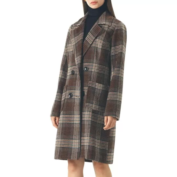 chouyatou Women Elegant Notched Collar Double Breasted Wool Blend Over CoatWineplaid